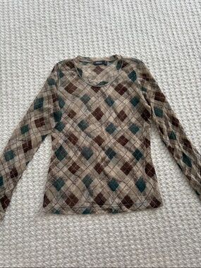 Mexx Argyle Long Sleeve Knit in Beige, Brown & Teal S